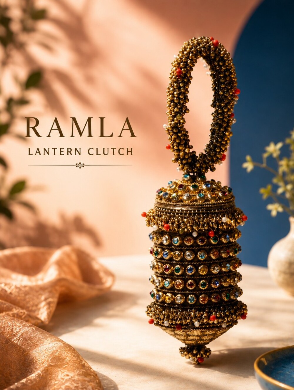 NWT RAMLA Handmade Bling Bling Crystal Beaded Lantern Handbag